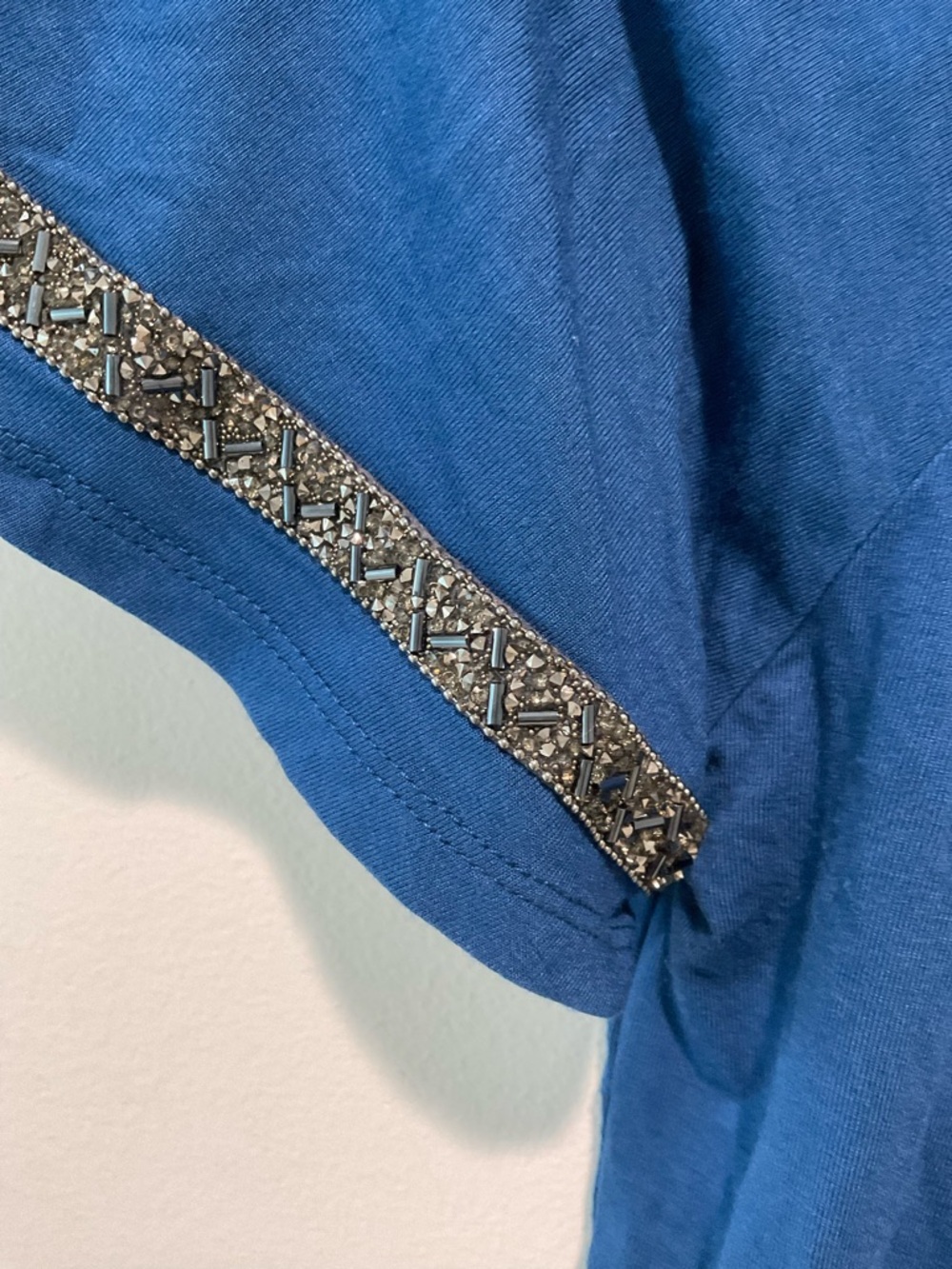 Ramy Brook Blue Off Shoulder Beaded Embellished Top Stretch Blouse Small - Picture 2 of 6